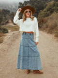 Tiered Denim Maxi Skirt