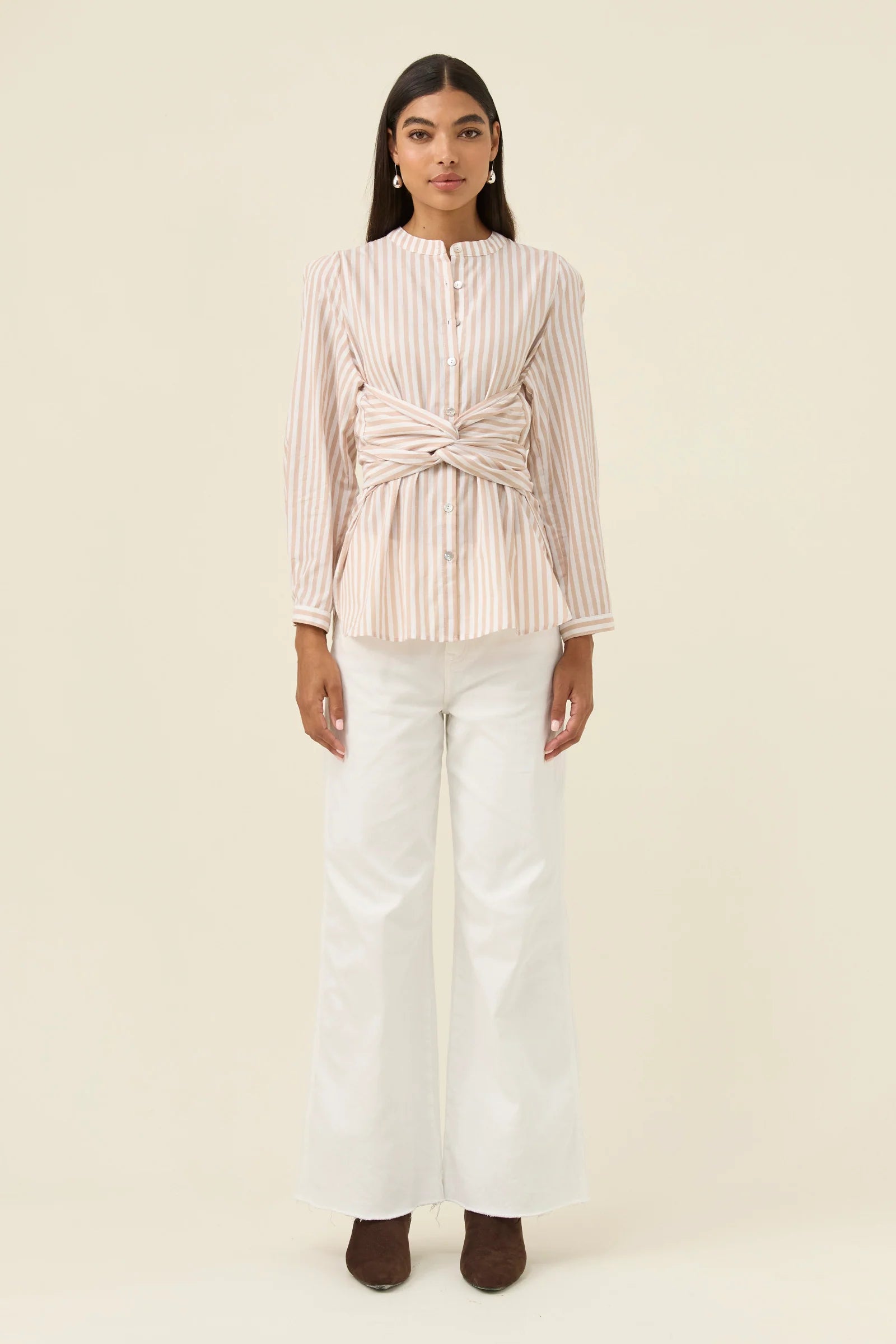 Quinn Wrap Shirt SMALL - Stone