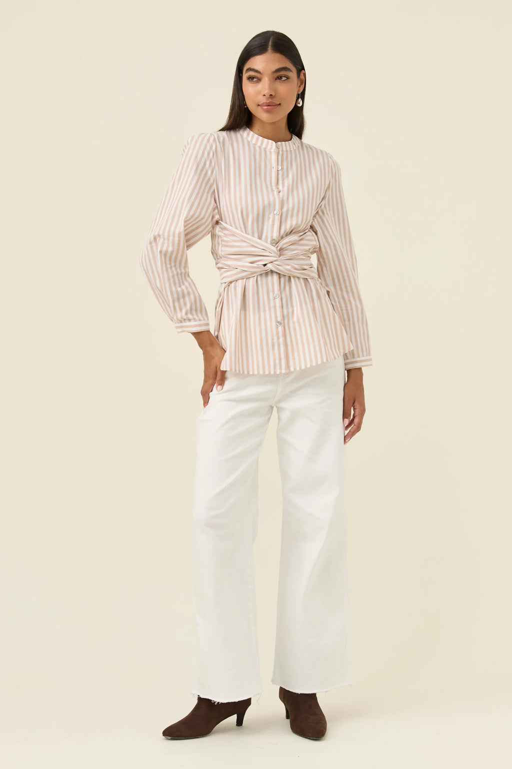 Quinn Wrap Shirt SMALL - Stone