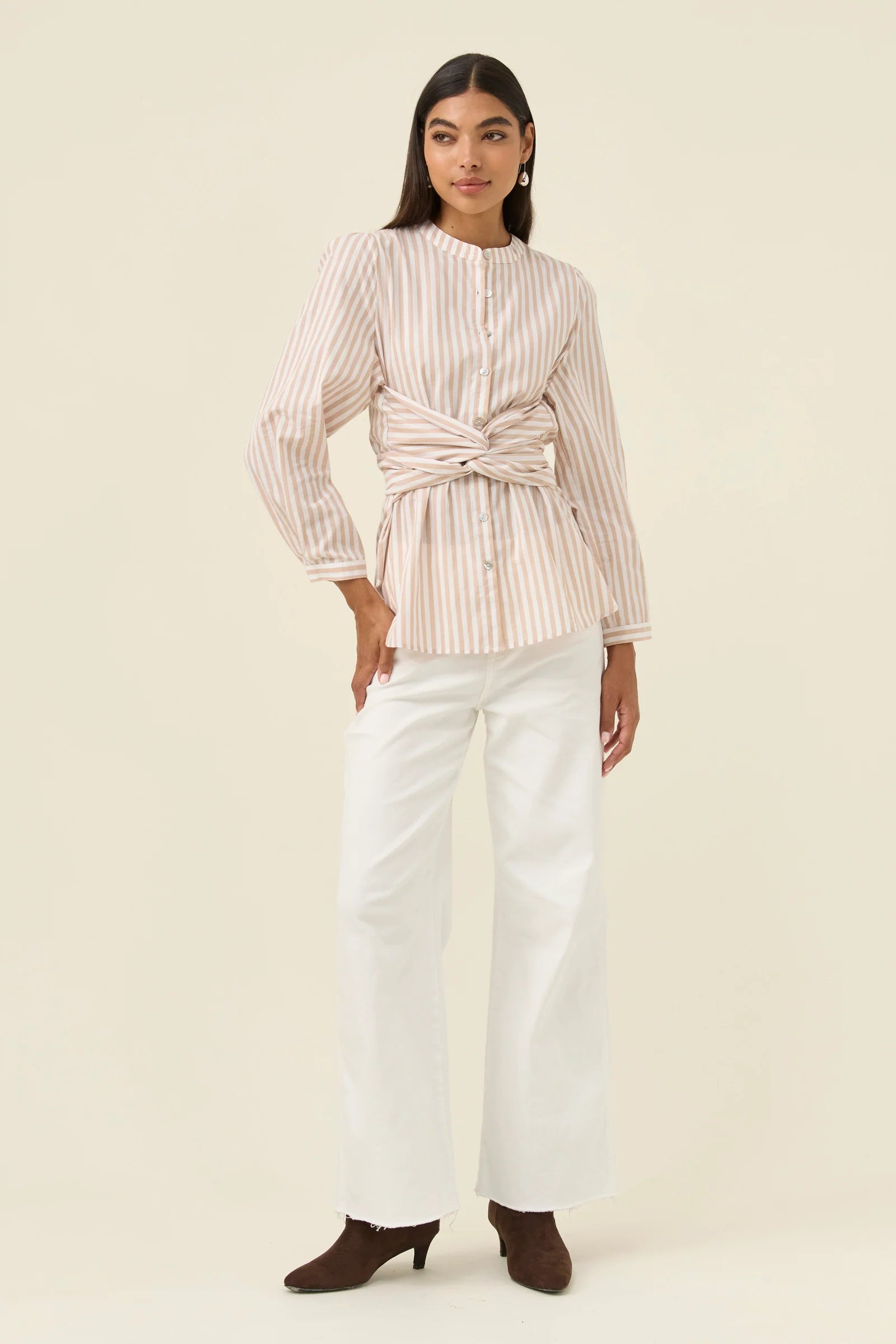 Quinn Wrap Shirt SMALL - Stone