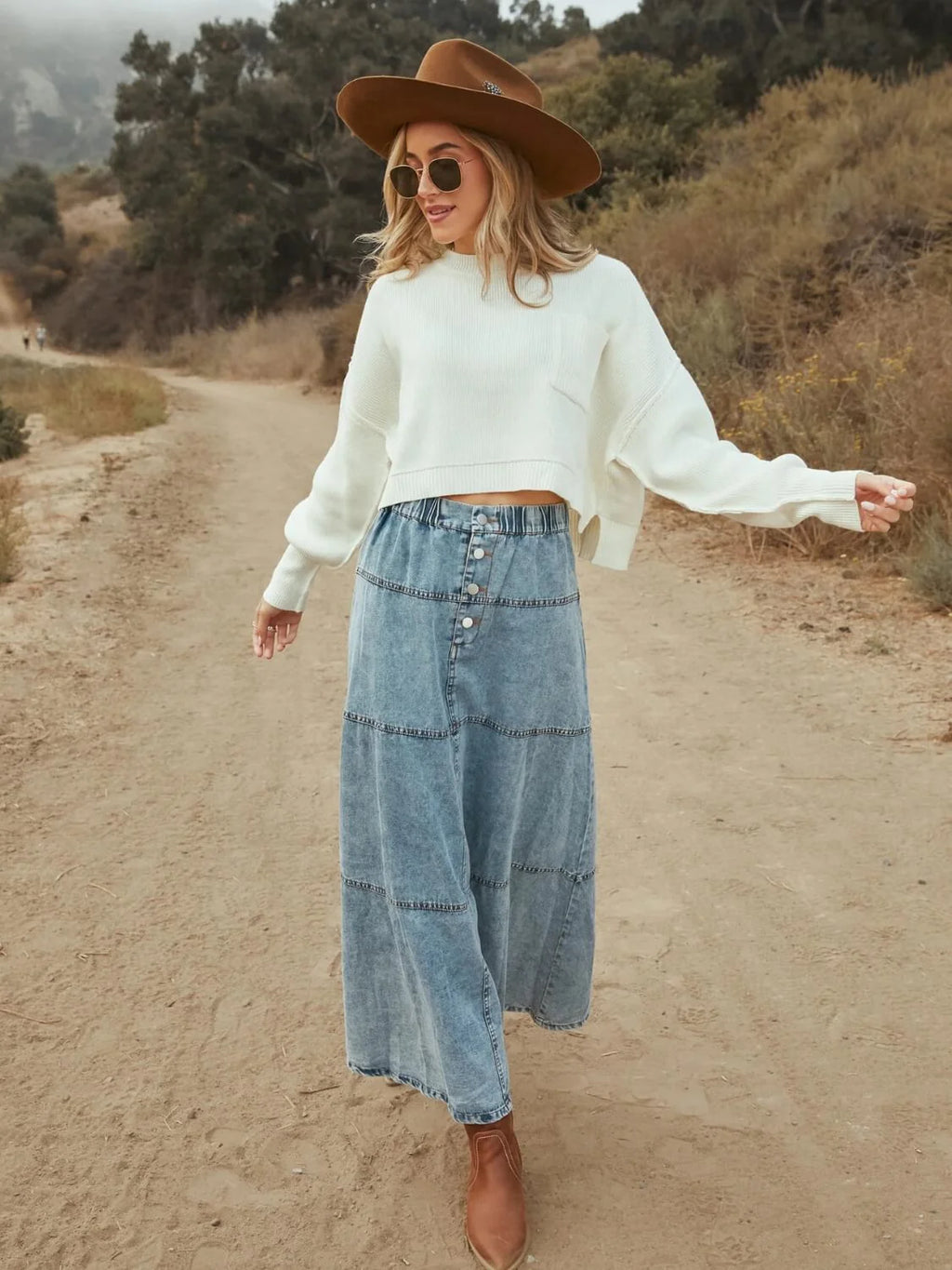 Tiered Denim Maxi Skirt