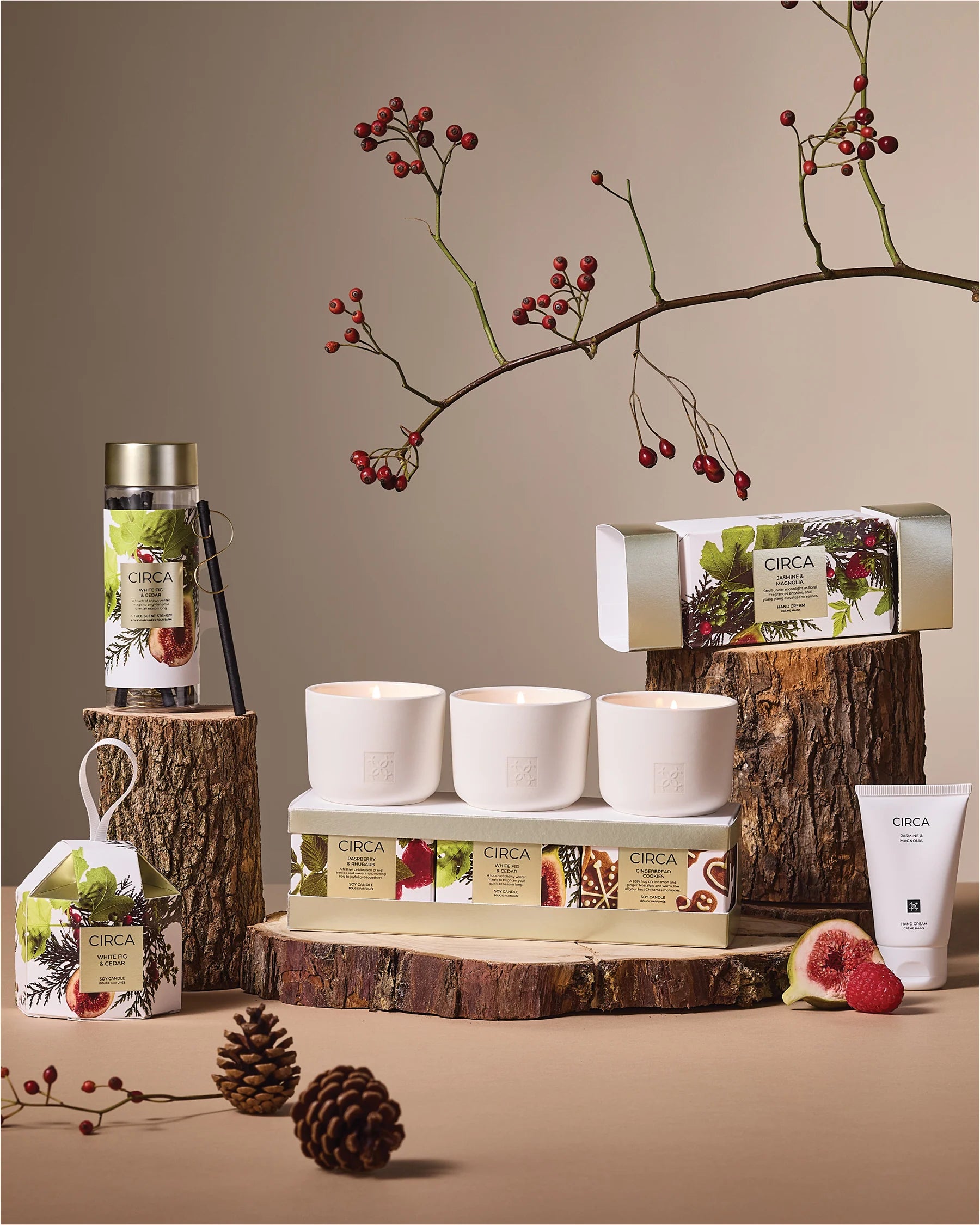 Candle Trio - White Fig Cedar, Raspberry & Rhubarb, Gingerbread Cookies