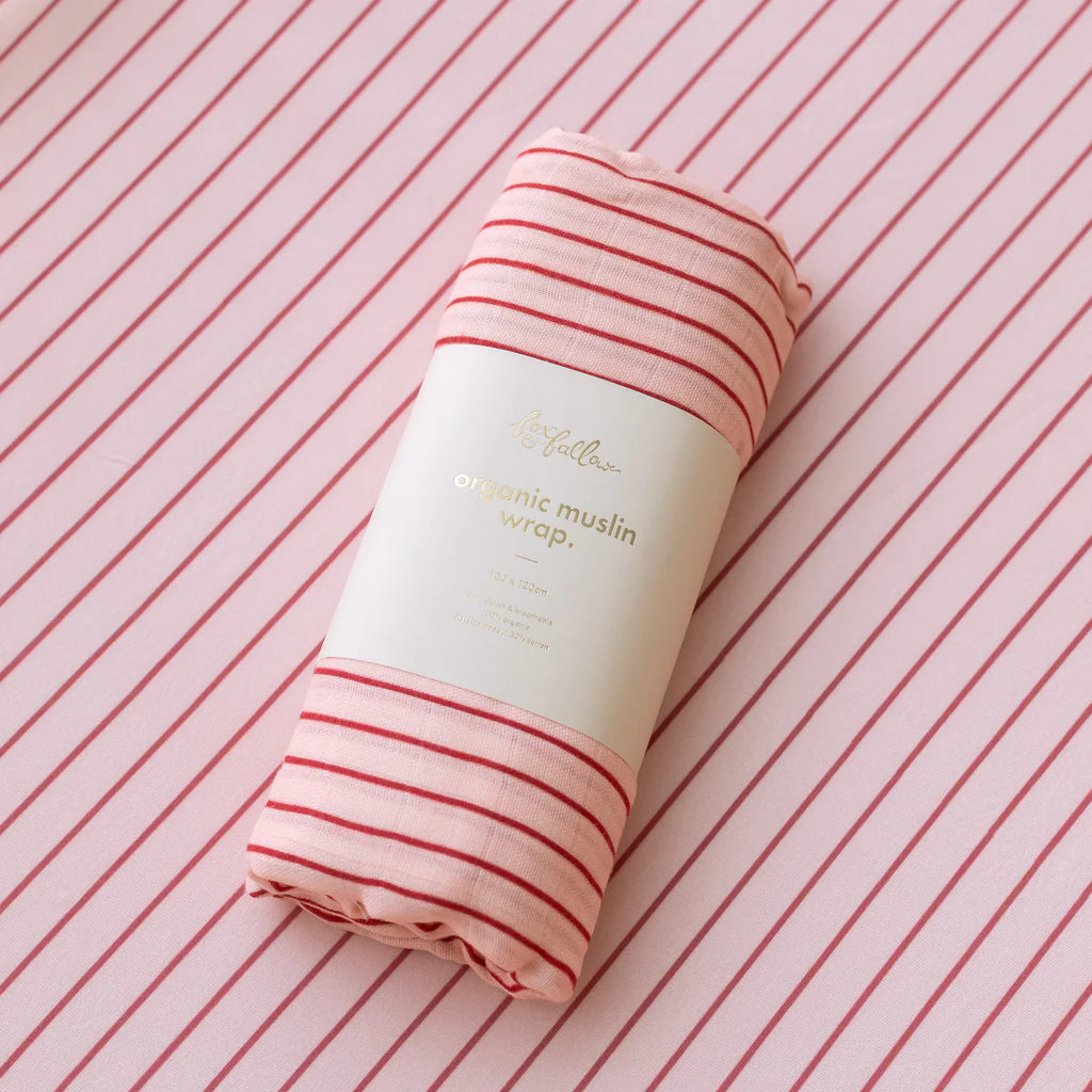 Organic Muslin Wrap - STRAWBERRY STRIPE