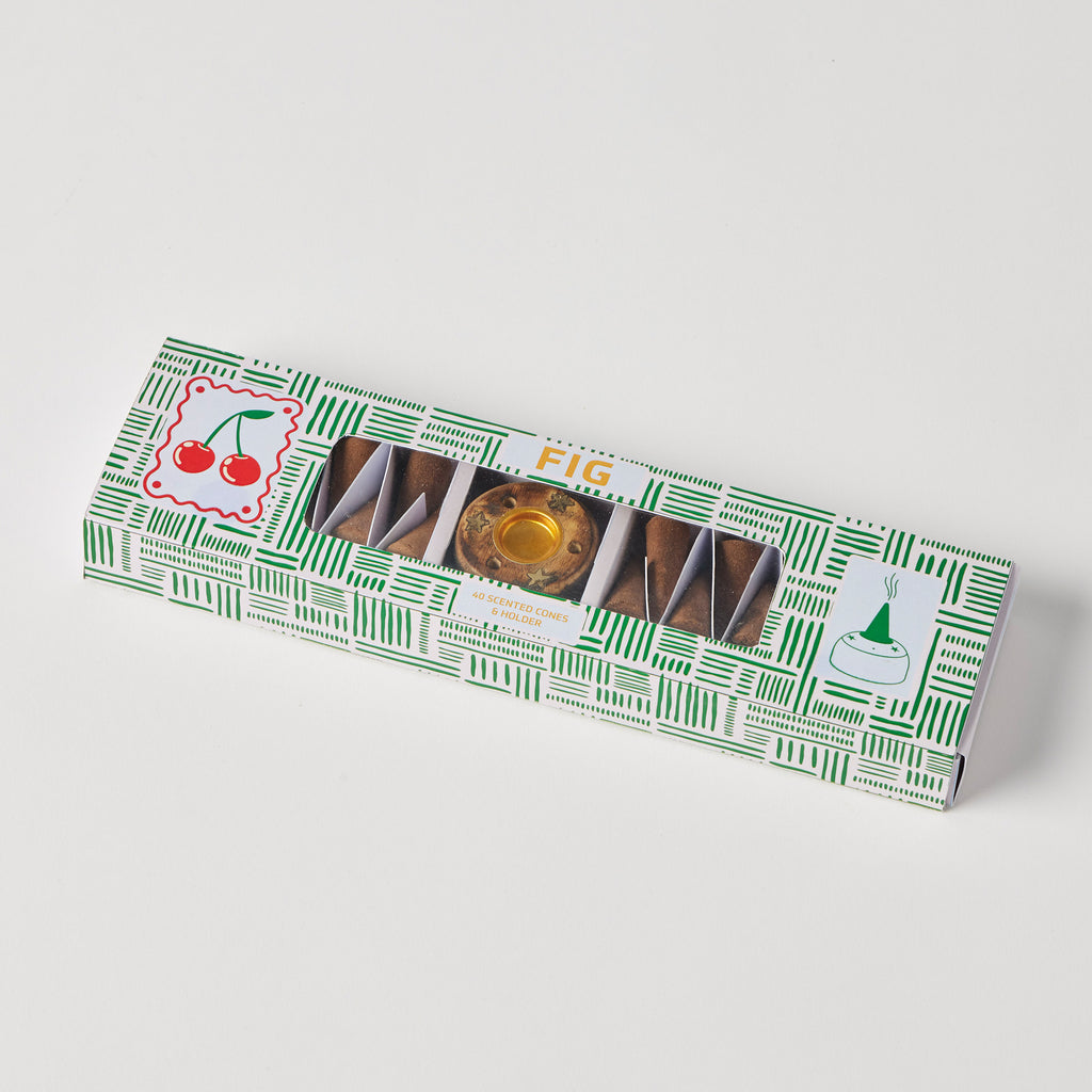Fig Scented 40pc Incense Cones with Holder