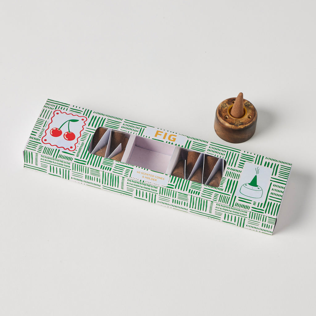 Fig Scented 40pc Incense Cones with Holder
