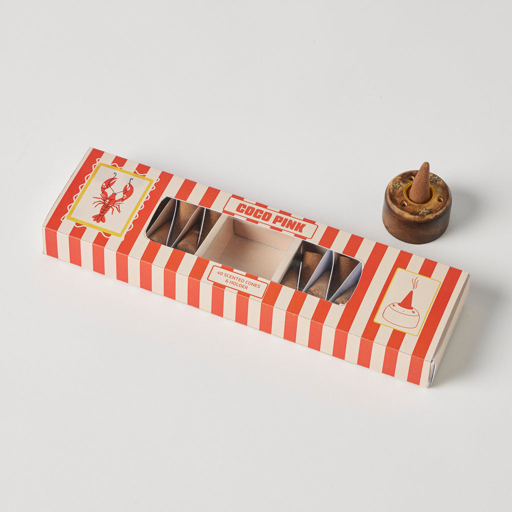 Coco Pink Scented 40pc Incense Cones with Holder