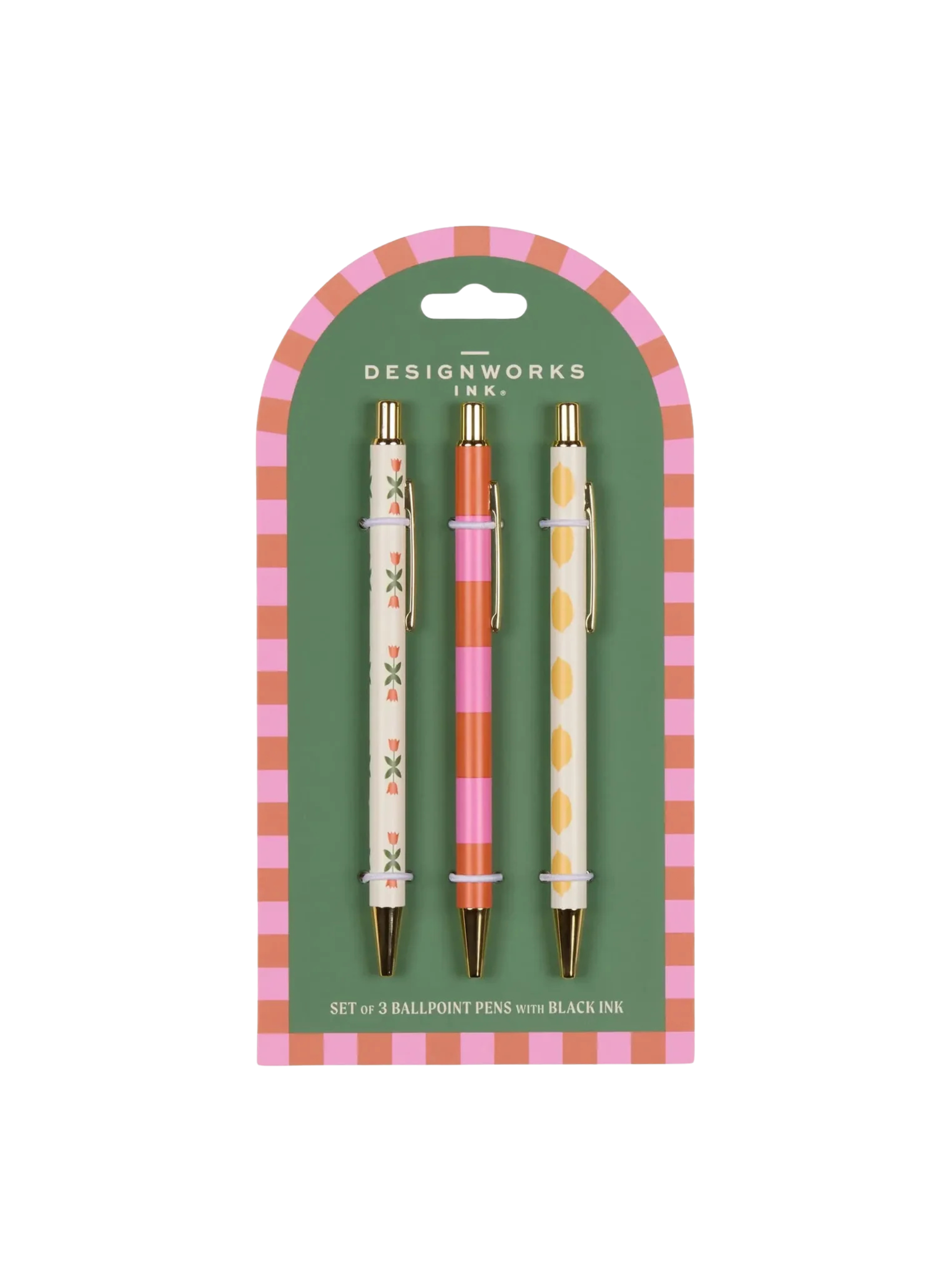 A Dopo Pen Set of 3 - Flower Stripe Lemon