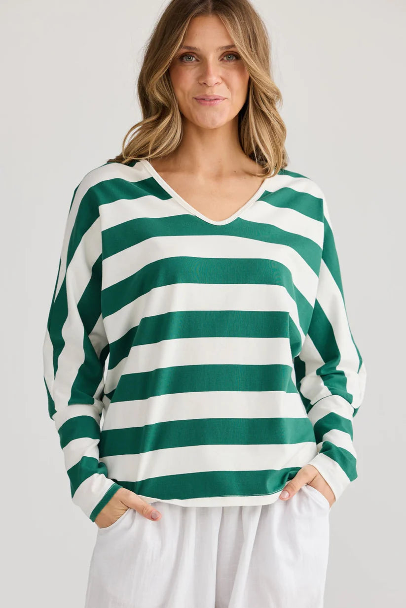 SHRUG TOP GREEN STRIPE