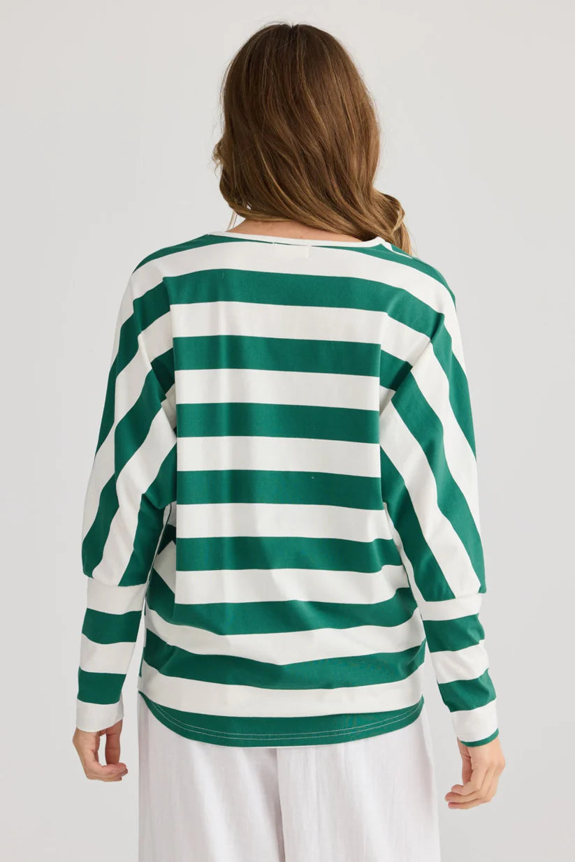 SHRUG TOP GREEN STRIPE