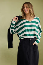 SHRUG TOP GREEN STRIPE