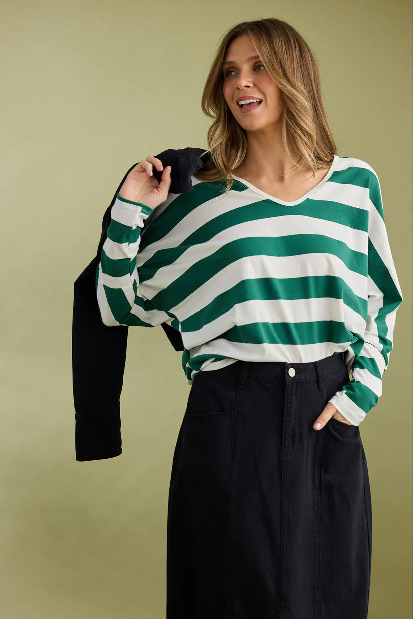 SHRUG TOP GREEN STRIPE