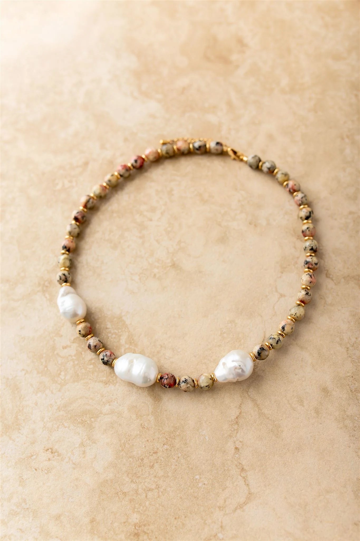 Amorette Necklace - Baroque Pearls - Natural Stones