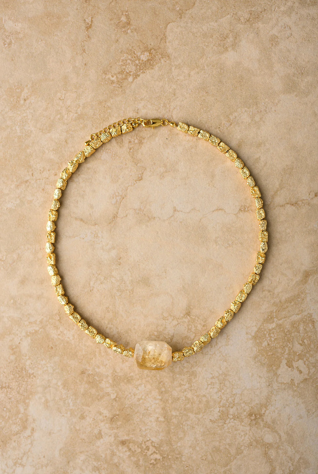 Muse Necklace - Citrine Stone - Crushed Gold Beads