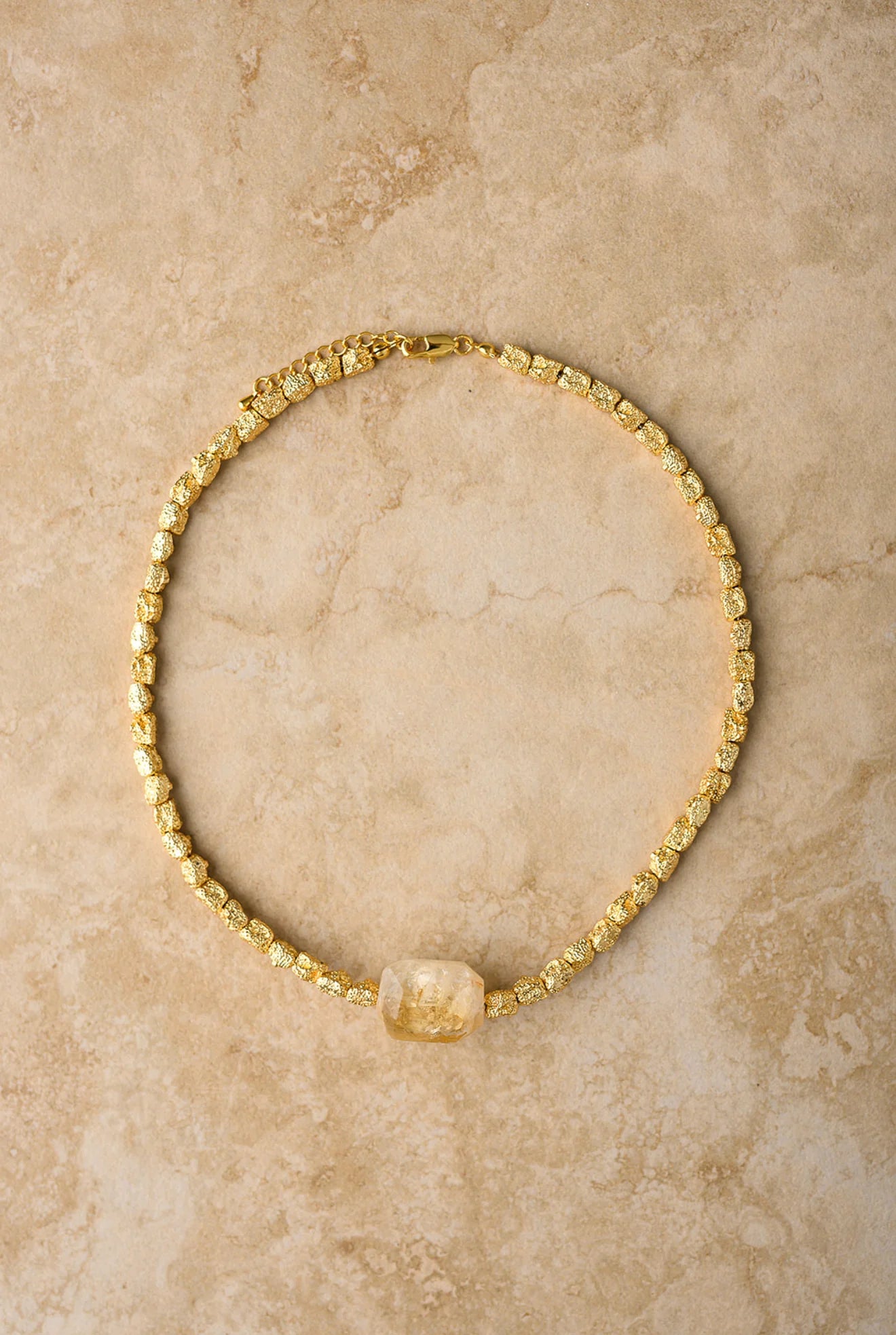 Muse Necklace - Citrine Stone - Crushed Gold Beads