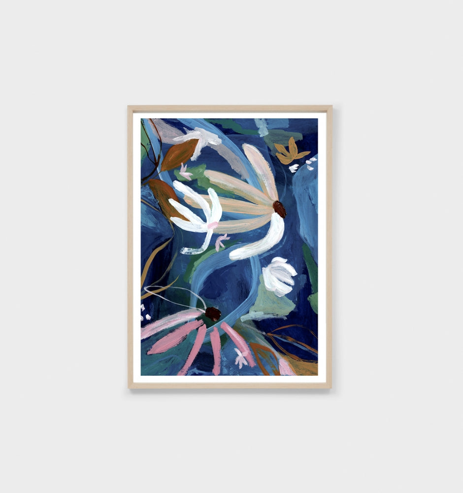 Floral Expression Blue Framed Print