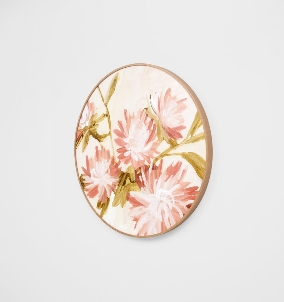 Wild Blooms Blush Framed Circle Canvas
